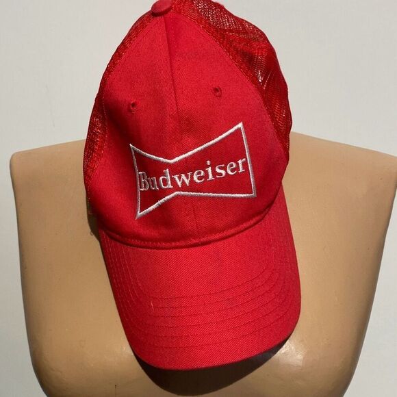Vintage Red Budweiser Hat Strap Back Adjustable One Size Made in USA - Picture 1 of 10